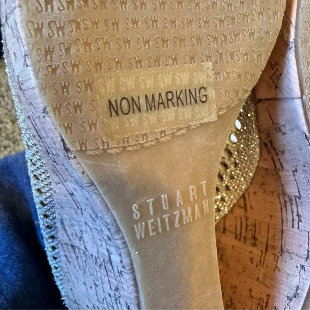 Stuart Weitzman Gold Mesh Cork Wedge Heels Girls Size 2 Kids Dressy Summer